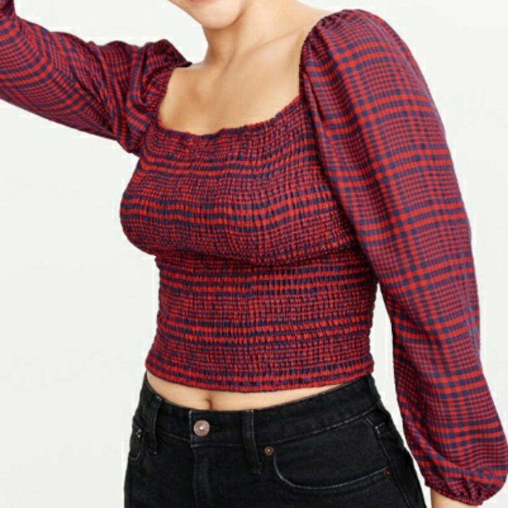A&F smocked square neck blouse